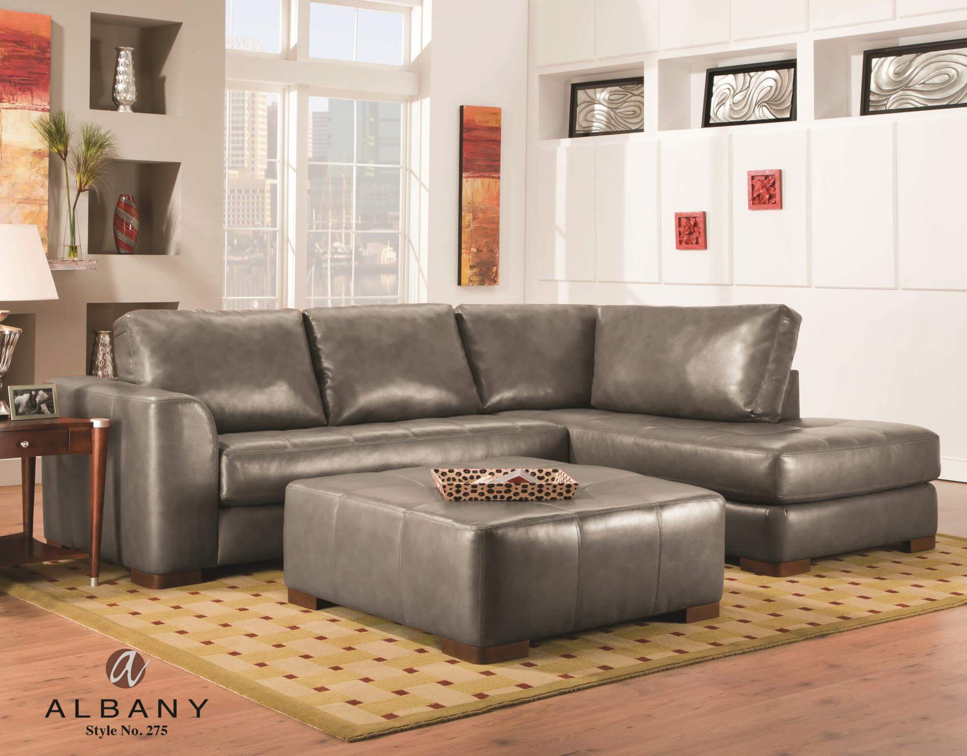 Albany 275 Como Grey 2pc Bonded Leather, Leather Sectional Clearance