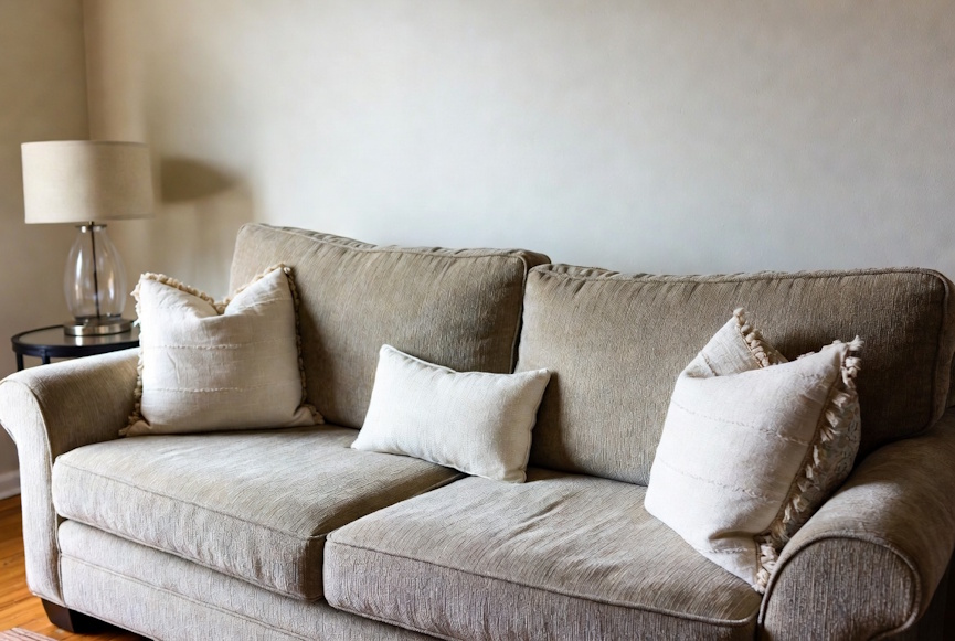 Casual fabric sofa in a bright everyday living room setting