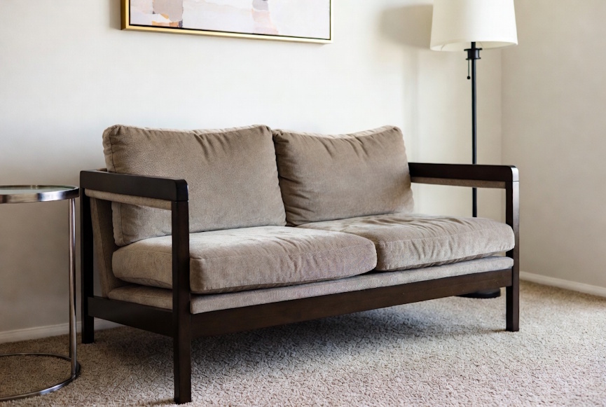 Stylish loveseat in a smaller bright living room or apartment
