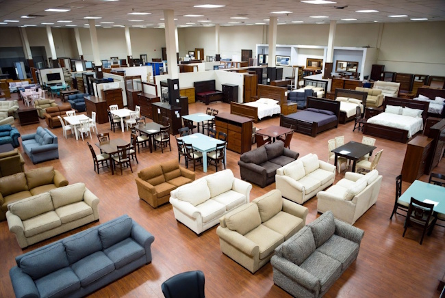 Furniture outlet and clearance showroom with sofas and dining sets