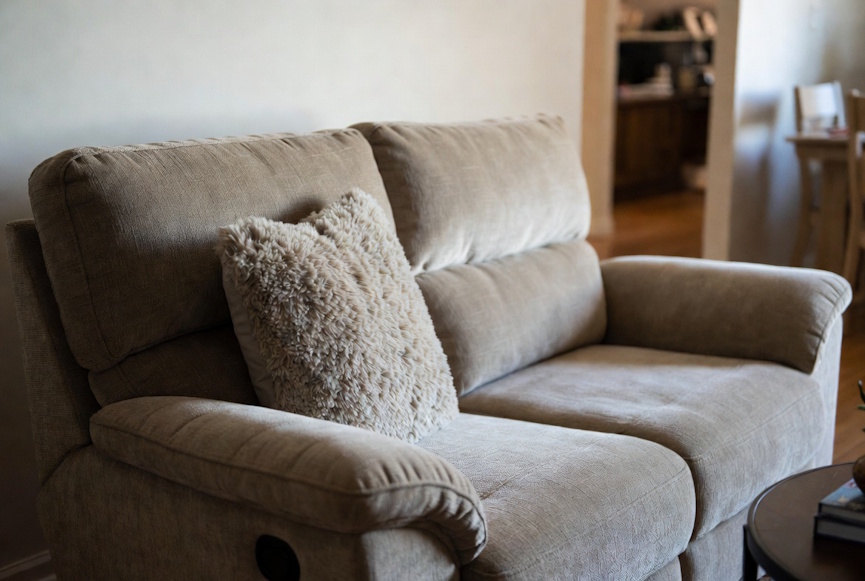 Comfortable reclining sofa in a cozy family living room in Baton Rouge